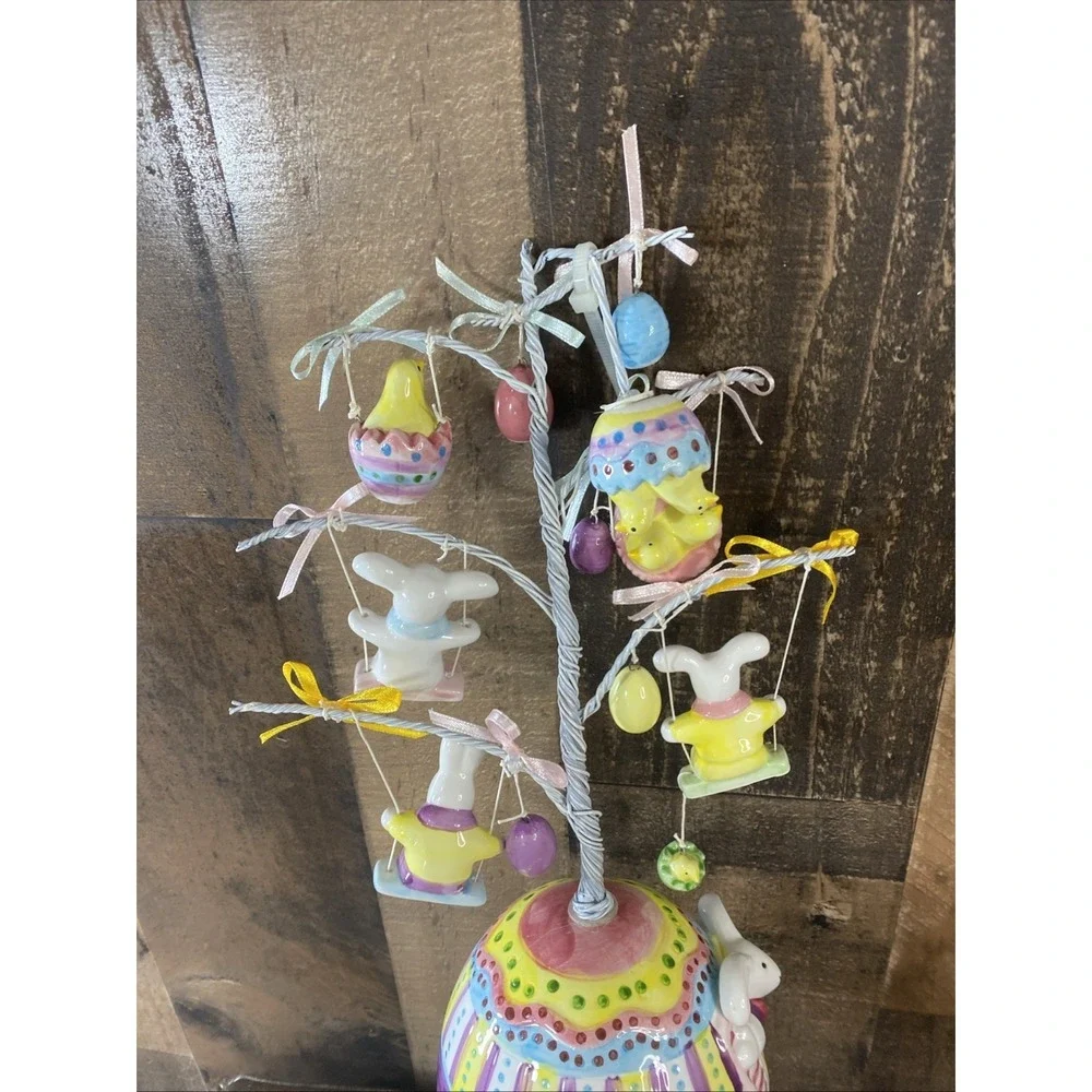 Vintage 90s Porcelain Easter Ornament Tree Whimsical Bunny Chick ~ REPAIR Needed